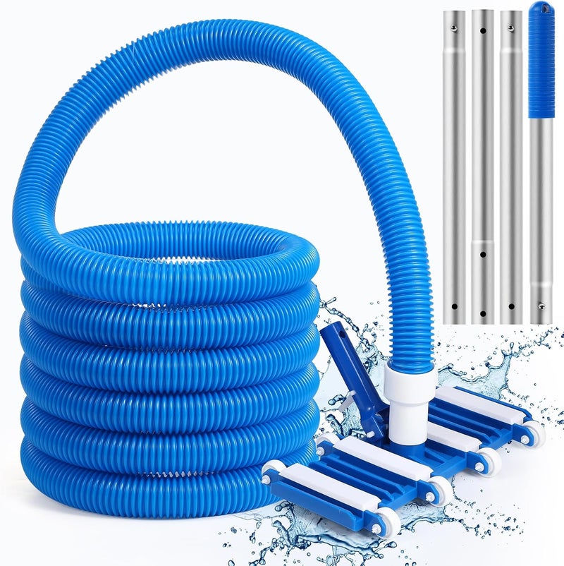 Innconee 14" Swimming Pool Vacuum Head with 47" Long Pool Pole and 1-1/4" x 18ft Pool Vacuum Hoses Flexible Pool Vacuum Head with Wheels for Inground Pool Cleaning - Image 1